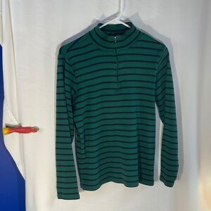 L.L. Bean Women’s Green and Navy Striped Pullover, Size medium